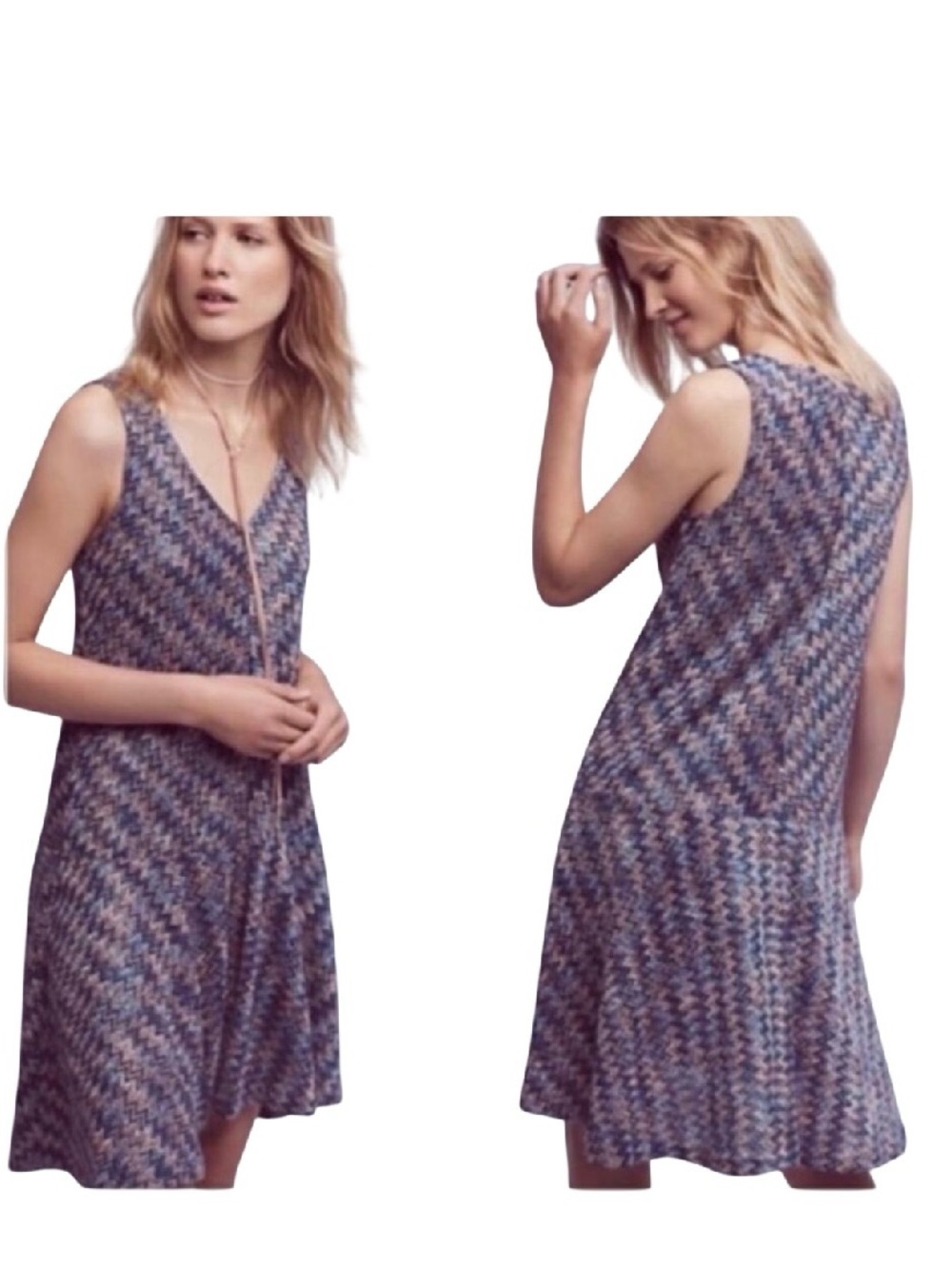 Anthropologie Maeve Purple Chevron Print Midi Dress Size M Flowy Bohemian